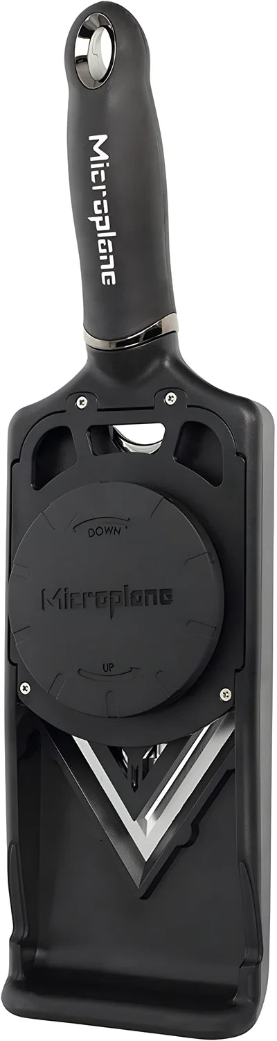 Microplane mandolina a V regolabile con accessorio julienne e paramani