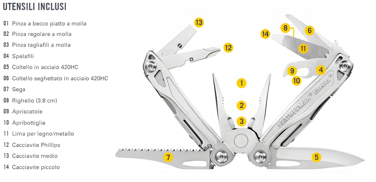 Leatherman pinza multiuso Sidekick 14 utensili con fodero naylon LTG831439