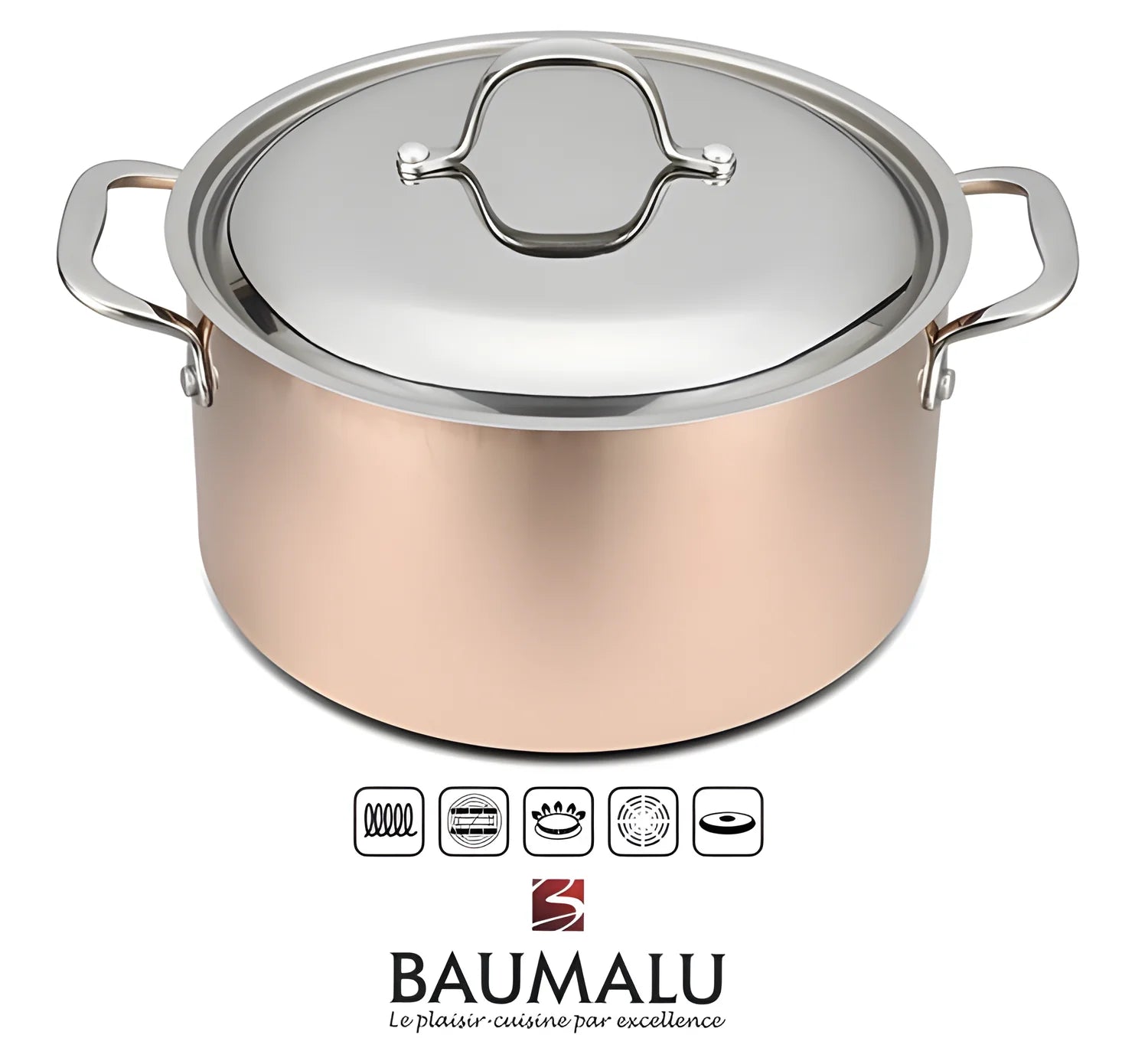 Casseruola rame inox B'chef induzione 24 cm con coperchio