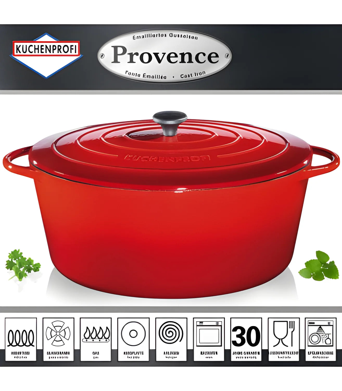 Kuchenprofi Provence casseruola ovale rossa in ghisa ø cm. 35 L9