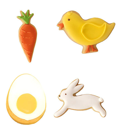 Set di sei stampini pulcino carota uovo lepre farfalla fiore