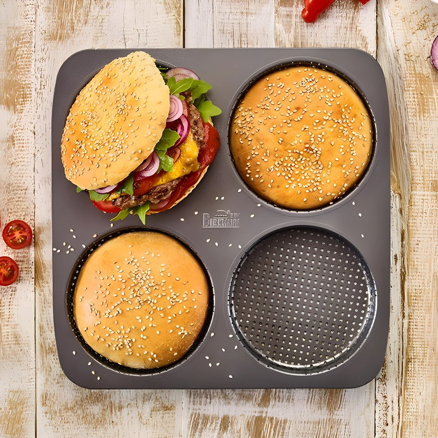 Birkmann teglia perforata per 4 panini da Hamburger di 12 cm