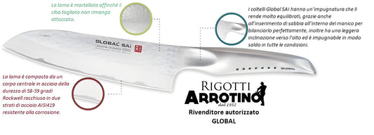 Global SAI-F02 cm. 10 coltello spelucchino retto martellato