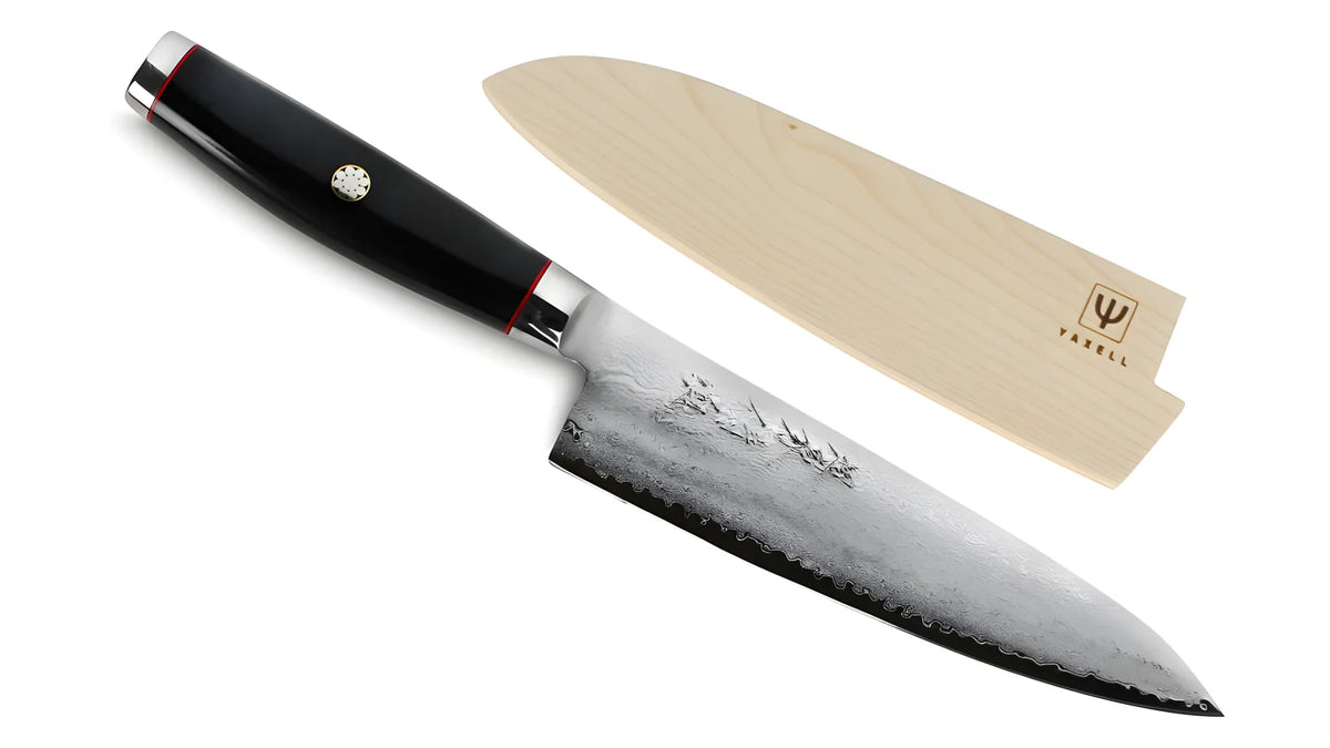 Yaxell Super GOU Ypsilon Coltello da Cuoco Lama 20 cm – Acciaio SG2 63 HRC, 193 Strati Damasco, con Custodia in Legno