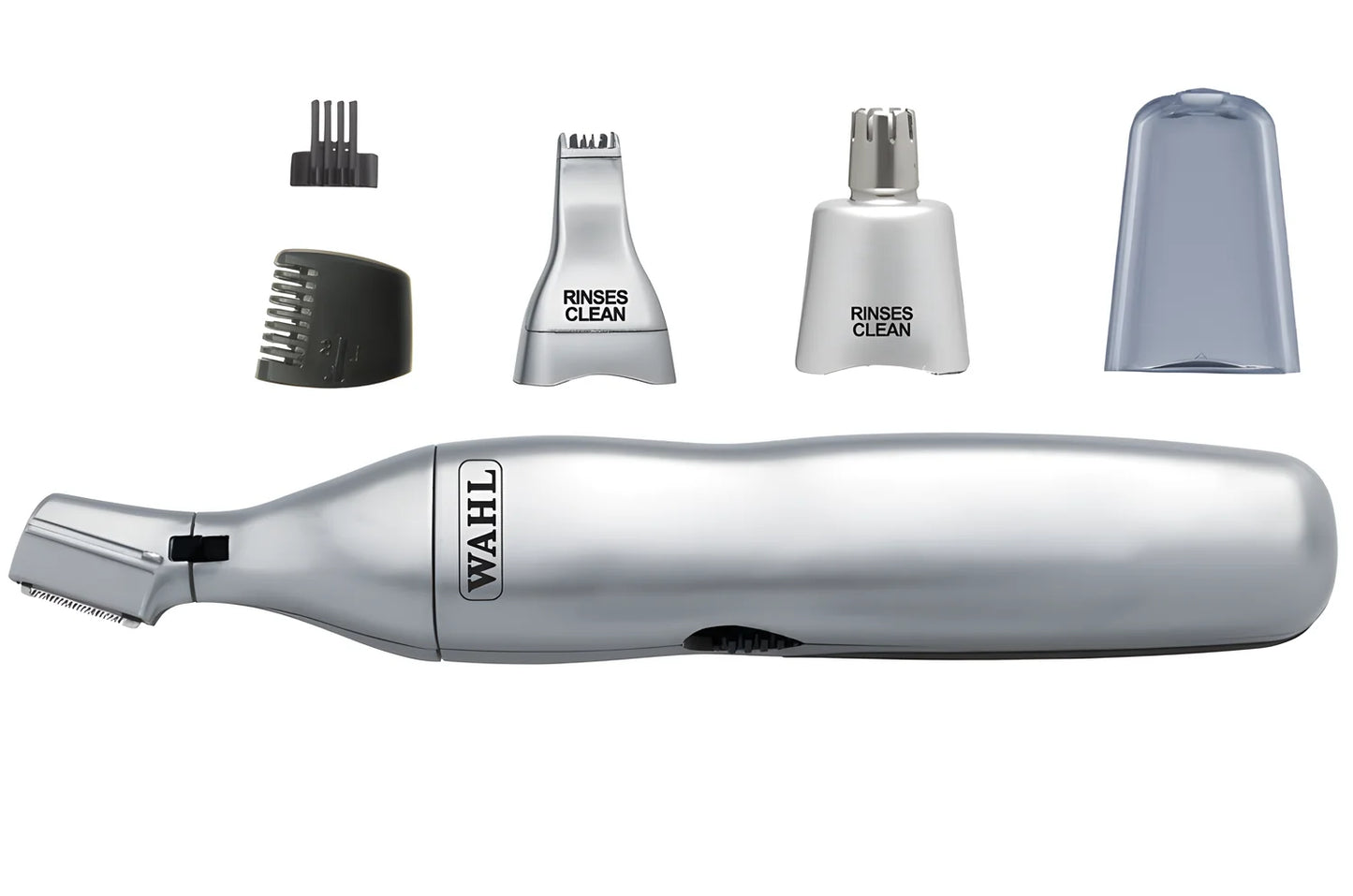 Wahl Trimmer Rasoio a batteria per peli naso, orecchie, sopracciglia con 3 testine