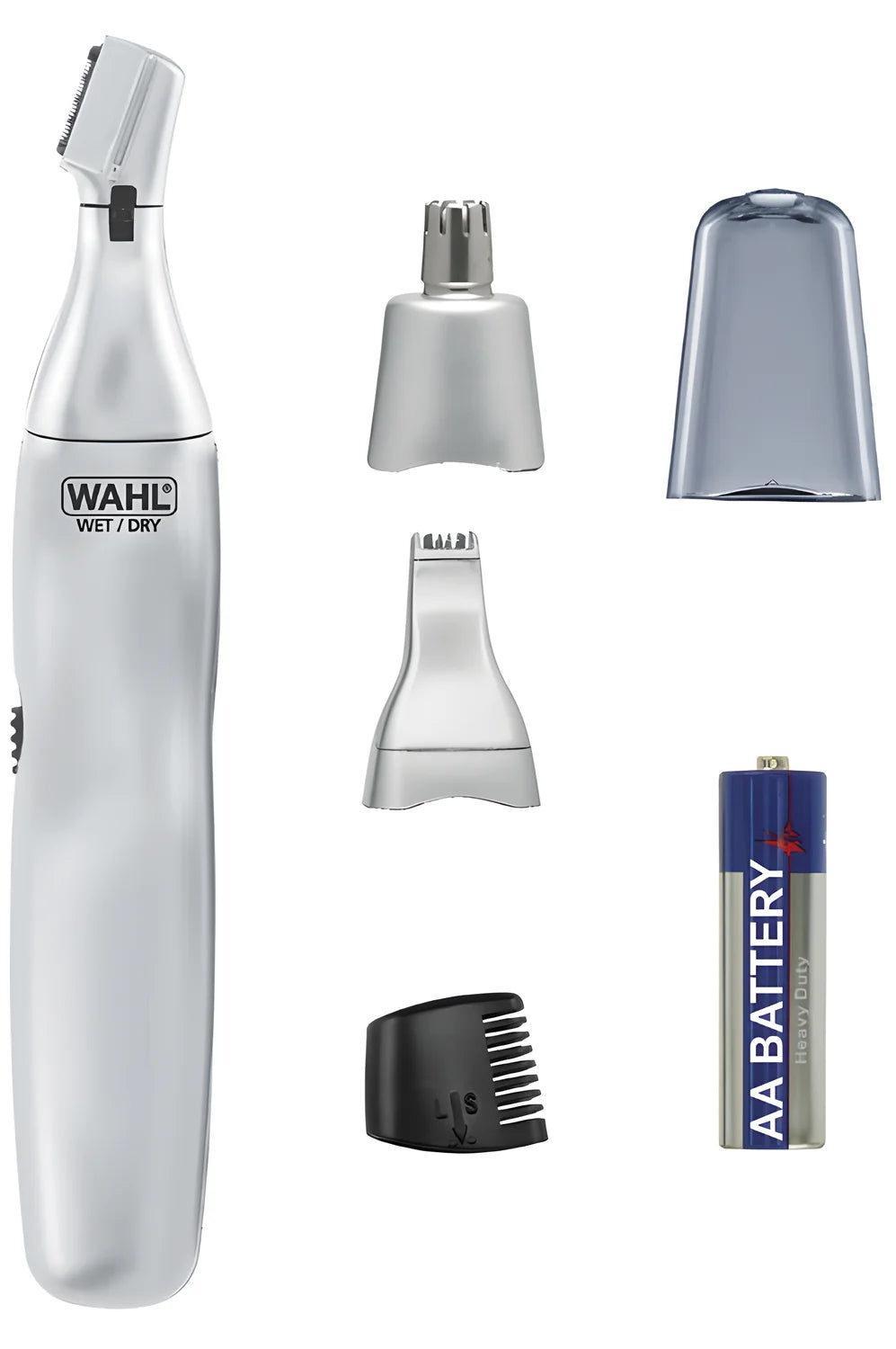 Wahl Trimmer Rasoio a batteria per peli naso, orecchie, sopracciglia con 3 testine