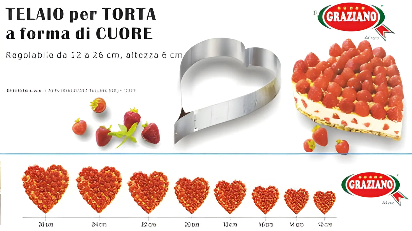 Stampo inox per torta regolaboile a forma di cuore da 12 a 26 cm