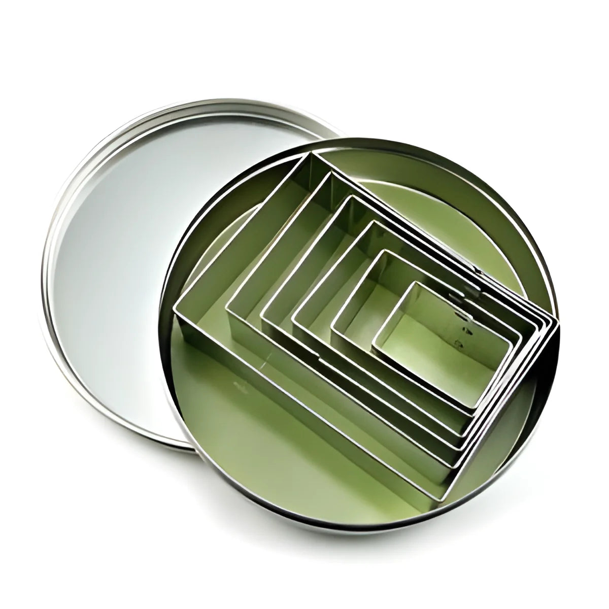 Set tagliapasta di sei rettangoli in inox da 2x1 a 7x6cm alti 2