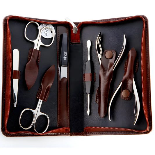 Alpen Set manicure pedicure in pelle marrone 7 strumenti 6825