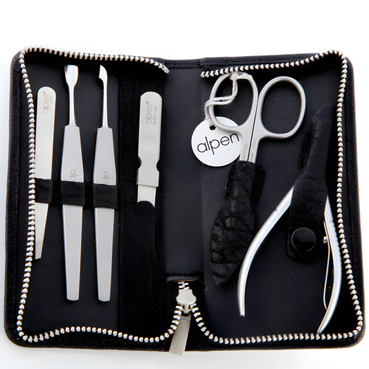 Alpen set manicure in pelle nera sei strumenti inox 6823R