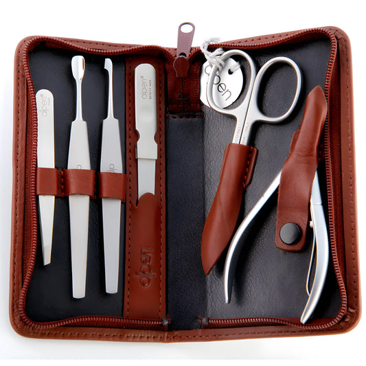 Alpen set manicure in pelle marrone sei strumenti inox 6823R