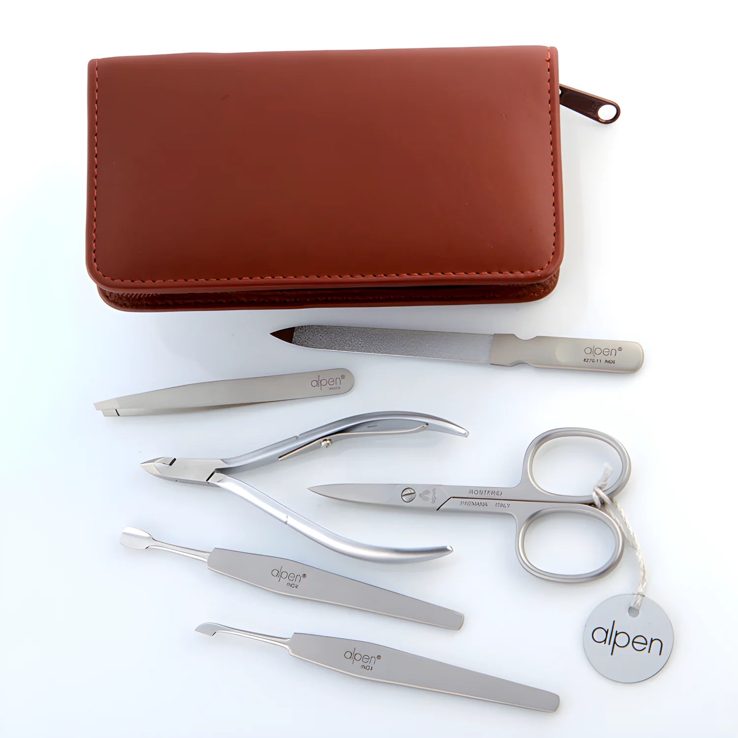 Alpen set manicure in pelle marrone sei strumenti inox 6823R