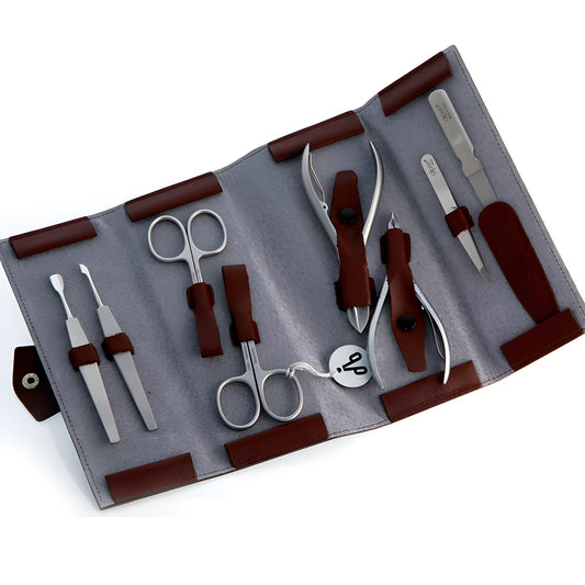 Alpen astuccio avvolgibile in pelle bordeaux Manicure 8pz inox