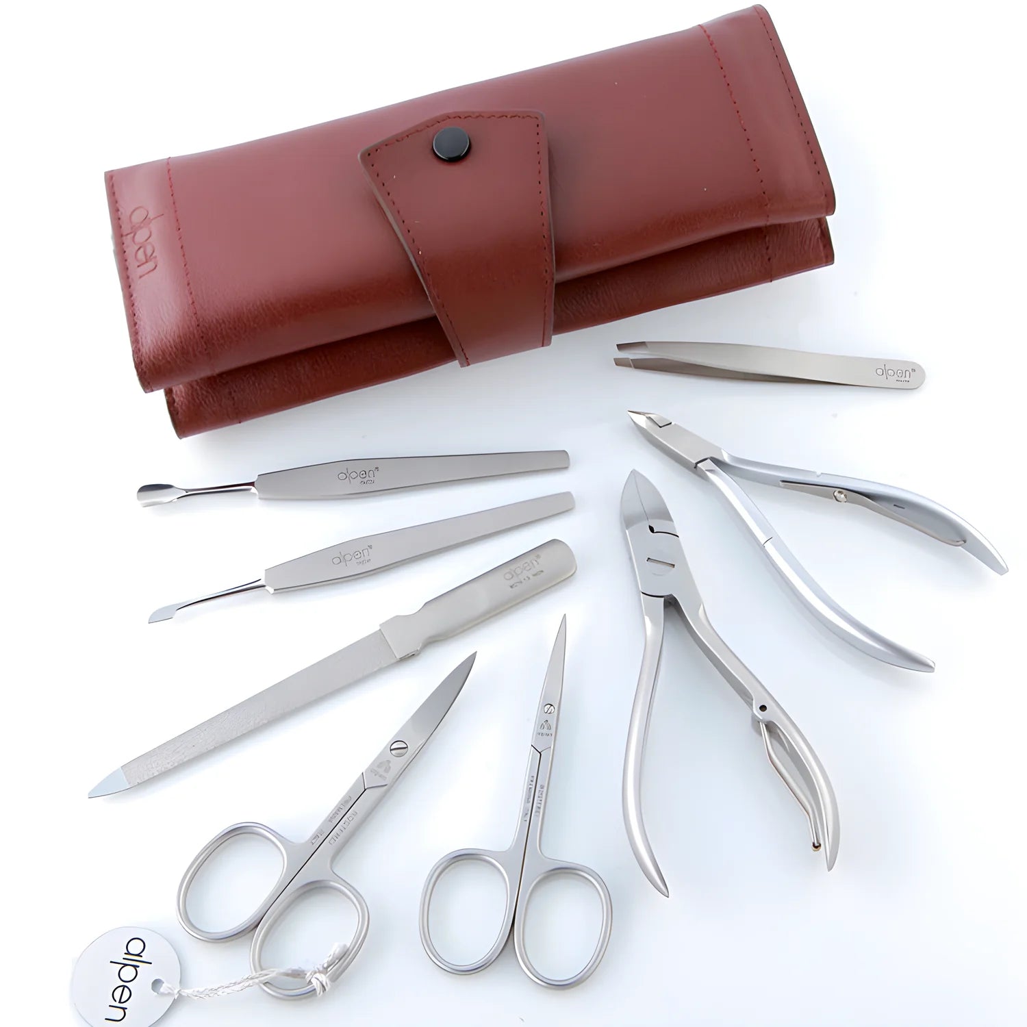 Alpen astuccio avvolgibile in pelle bordeaux Manicure 8pz inox