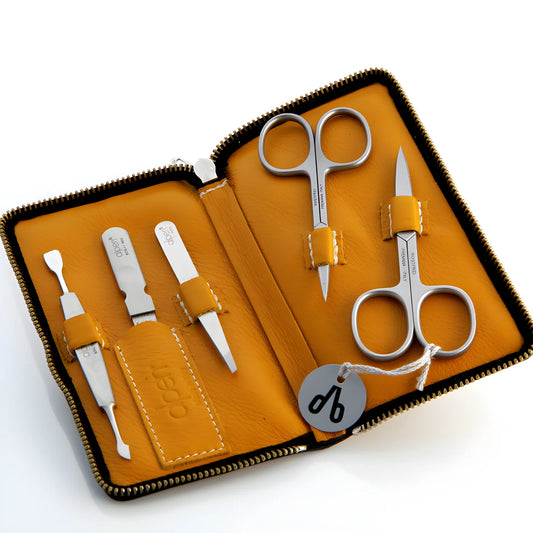 Alpen Set Manicure 5 pezzi inox astuccio in pelle giallo AP6842R