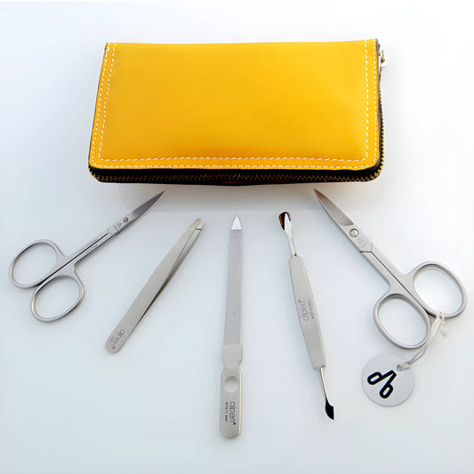 Alpen Set Manicure 5 pezzi inox astuccio in pelle giallo AP6842R