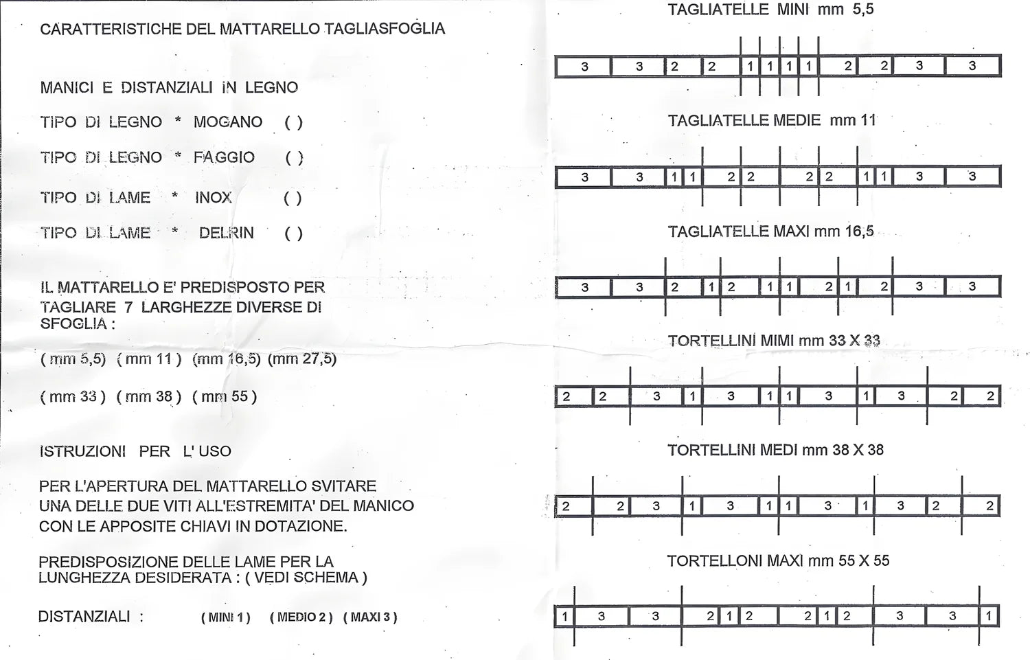 Mattarello Tagliasfoglia 5 lame dentate regolabili in derlin 007