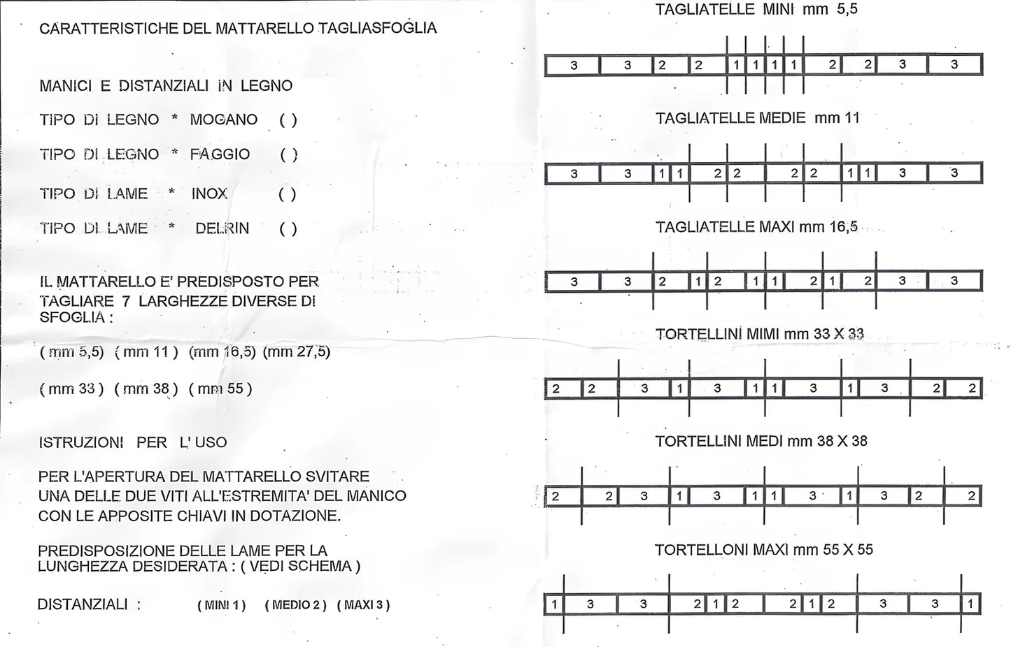 Mattarello Tagliasfoglia 5 lame lisce regolabili in derlin 005