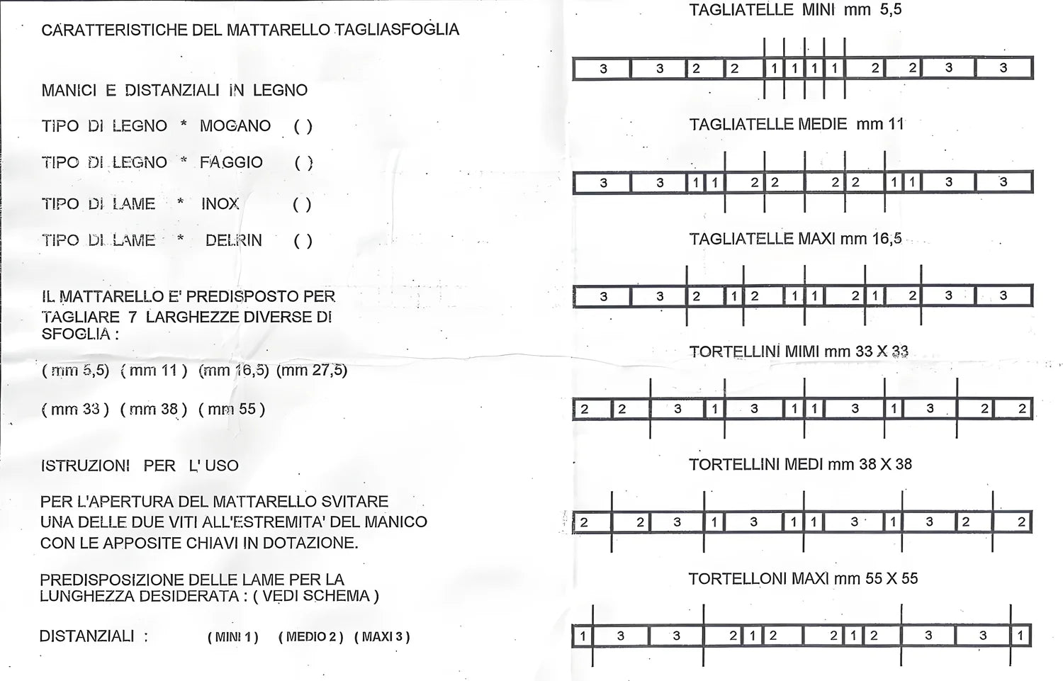 Mattarello Tagliasfoglia 5 lame lisce regolabili in derlin 005