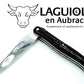 Laguiole Coltello 12 cm manico pieno punta corno doppia placcatura molla a spirale