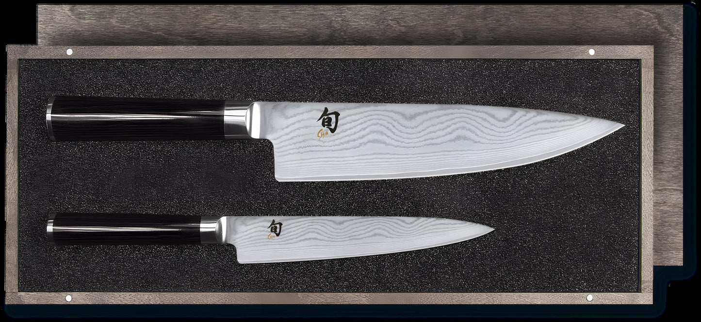 Kai Shun Set di due coltelli damascati DMS220, il coltello universale DM-0701, e il coltello trinciante da cuoco DM-0706