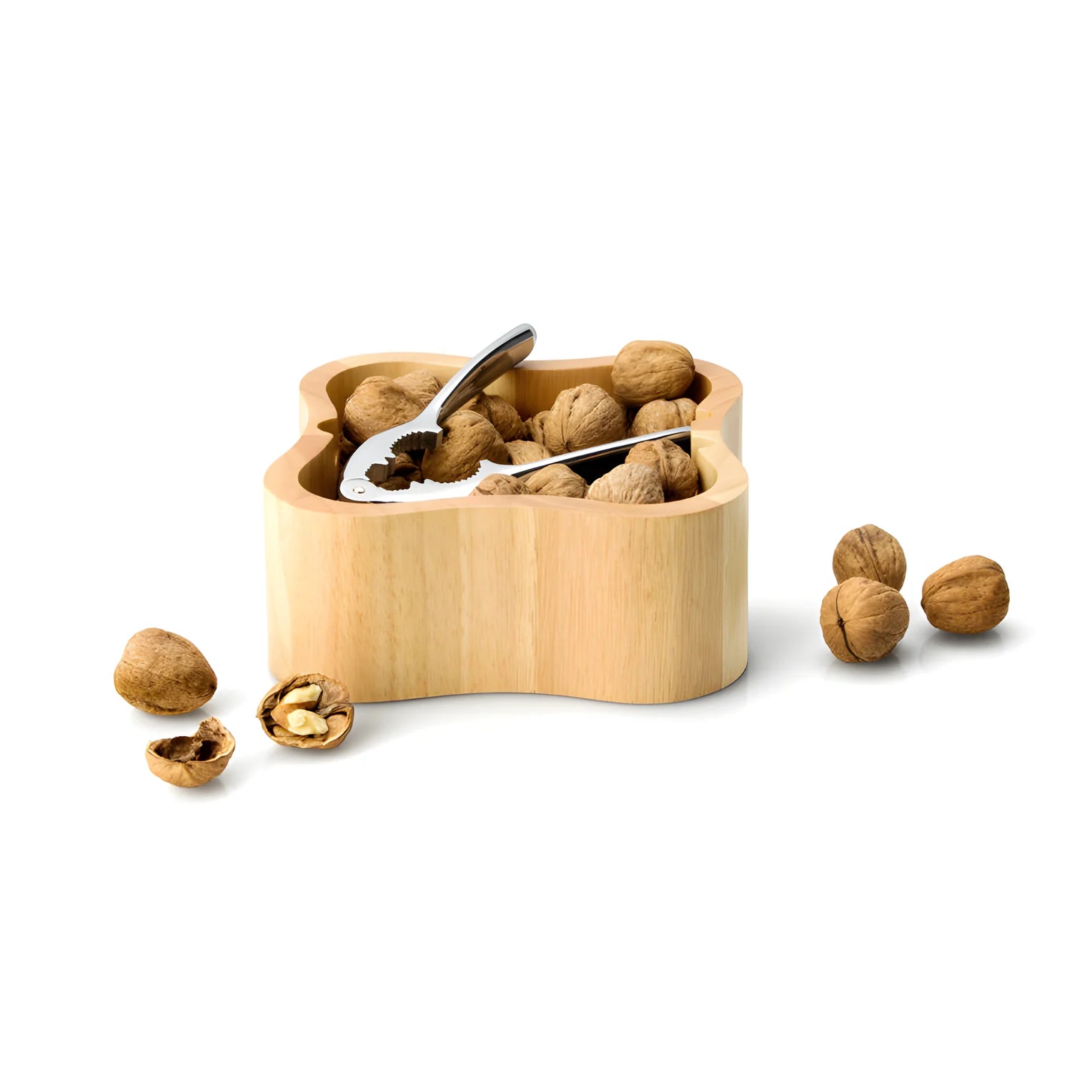Continenta Ciotola forma moderna in legno di caucciù con schiaccianoci cm 24,5x24,5x8