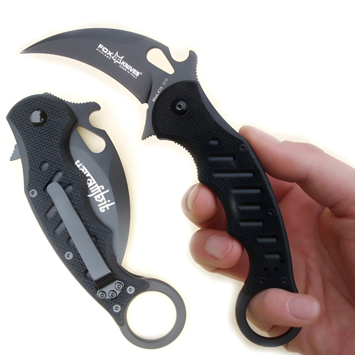Fox KARAMBIT coltello chiudibile lama acciao inox N690Co black idroglider, manico G10 nero- 479