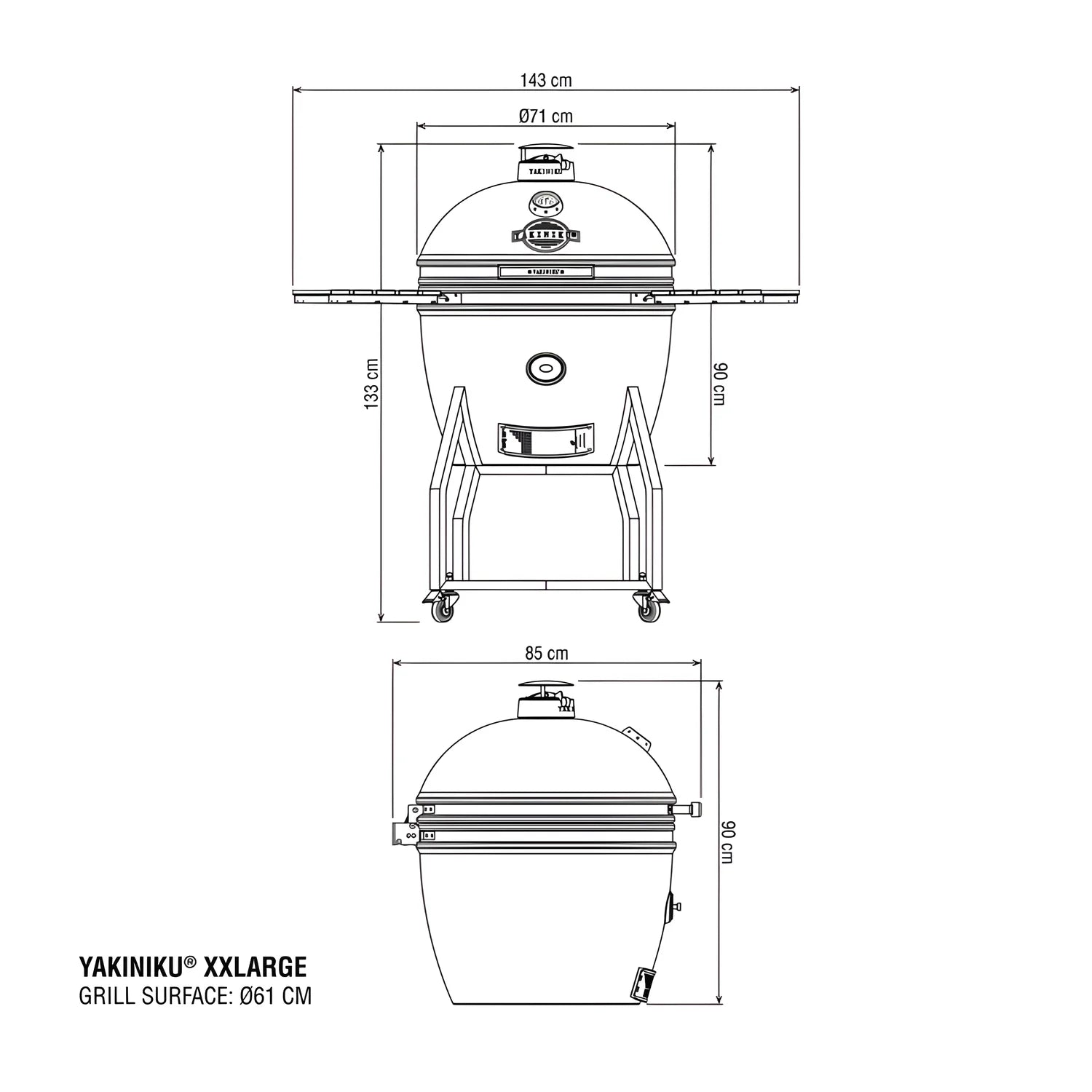 Kamado xxlarge completo"Yakiniku" per 12-15 persone cm ø 61 cm 143 x 133