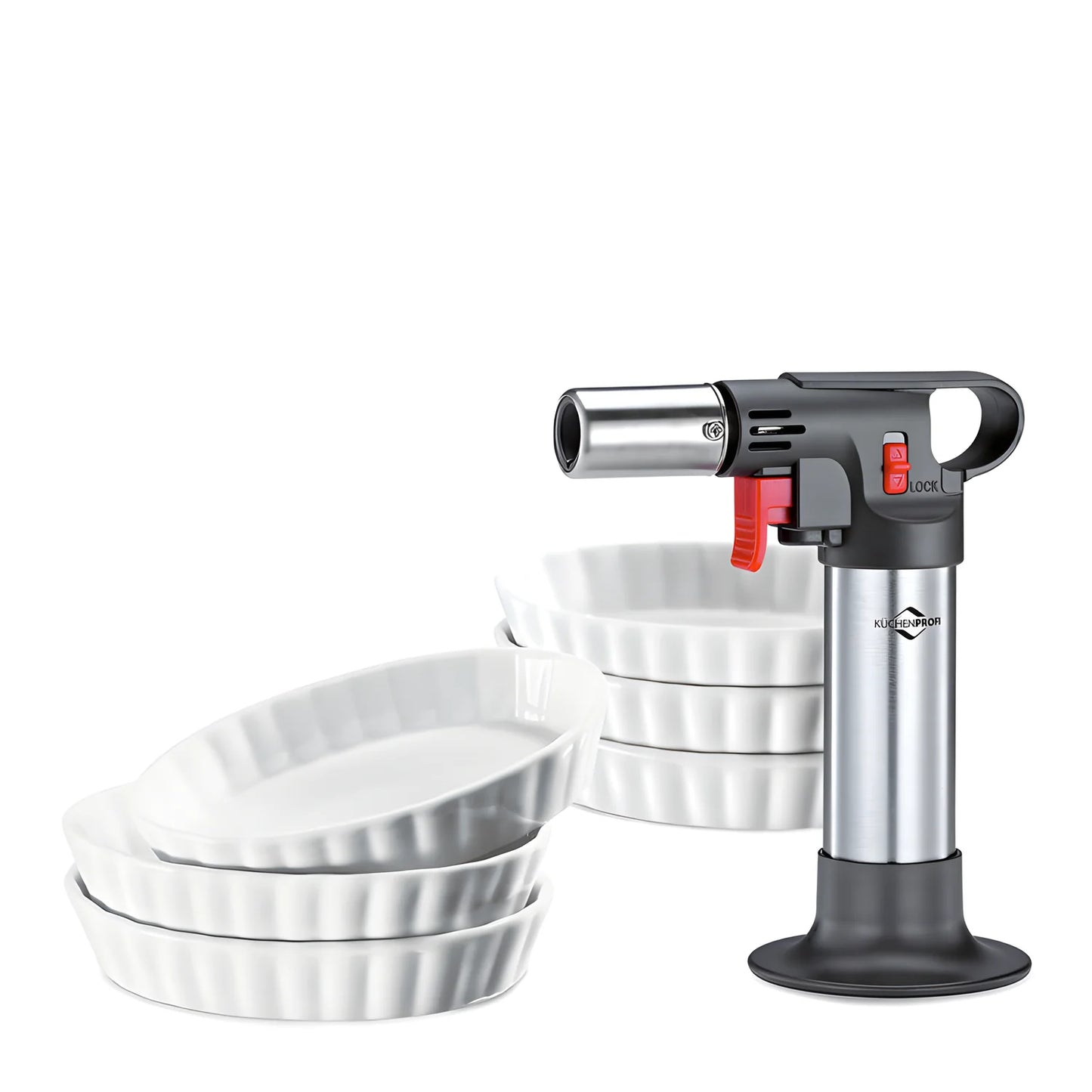 Set Creme Brulèe bruciatore professionale con piezo elettrico "Deluxe", 7 pezzi cm 15/ml 85