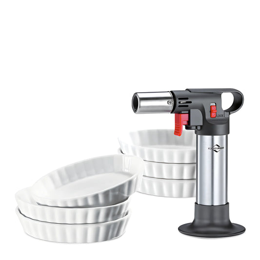 Set Creme Brulèe bruciatore professionale con piezo elettrico "Deluxe", 7 pezzi cm 15/ml 85