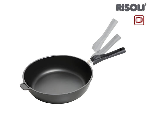 Risolì Padella alta induzione salvaspazio in alluminio antiaderente Platinun Plus Chemours 24 cm con manico removibile 01104INS/24T