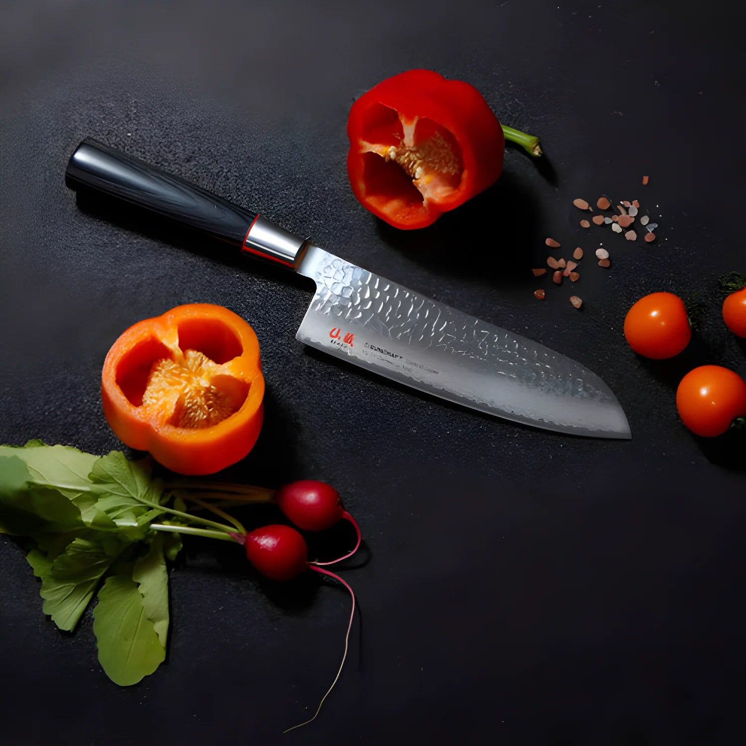 Suncraft Senzo Cassic Coltello Santoku martellato damascato 17cm VG10