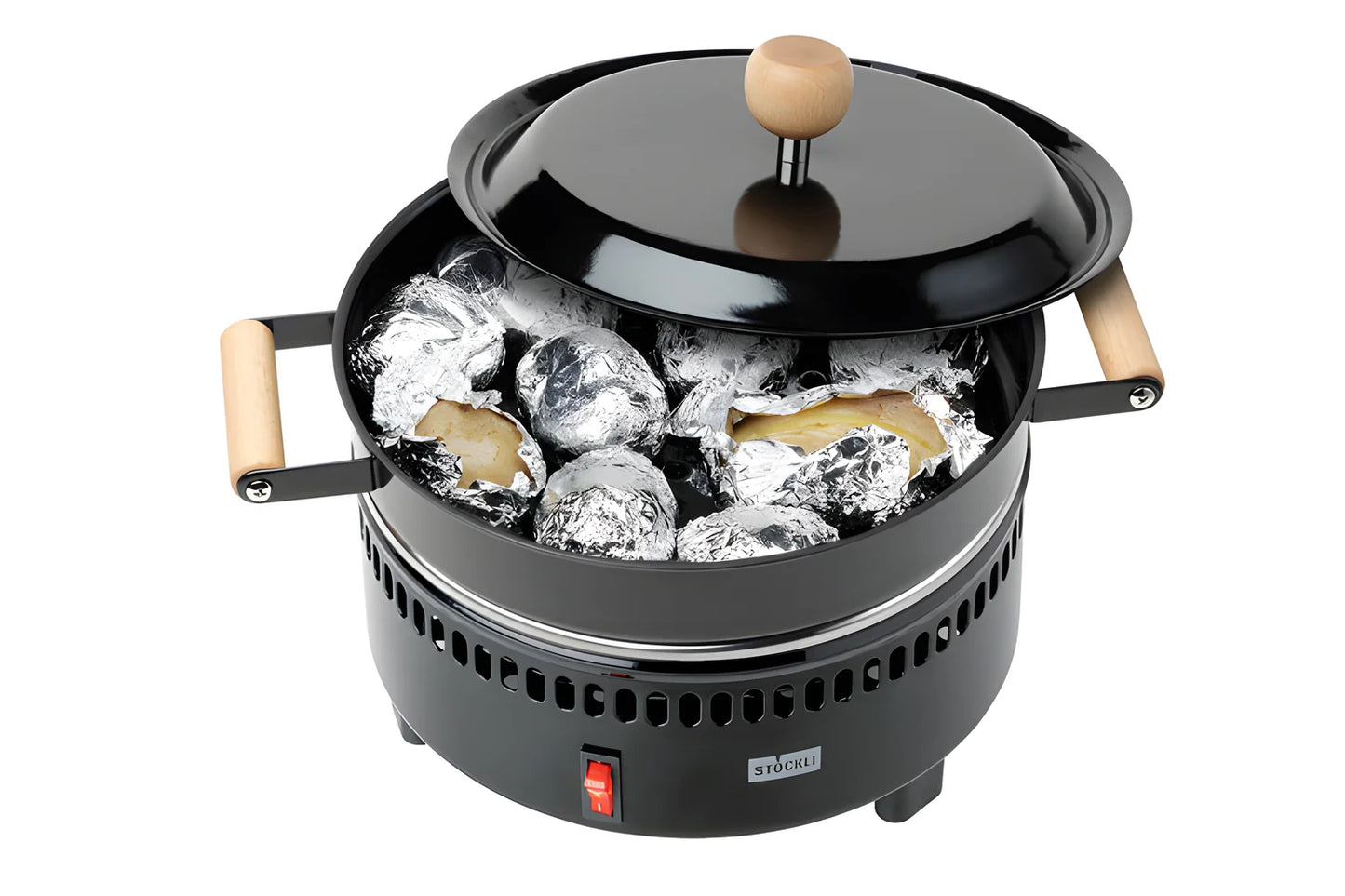 Stockli Forno per castagne VDE manici in legno + piastra multiuso