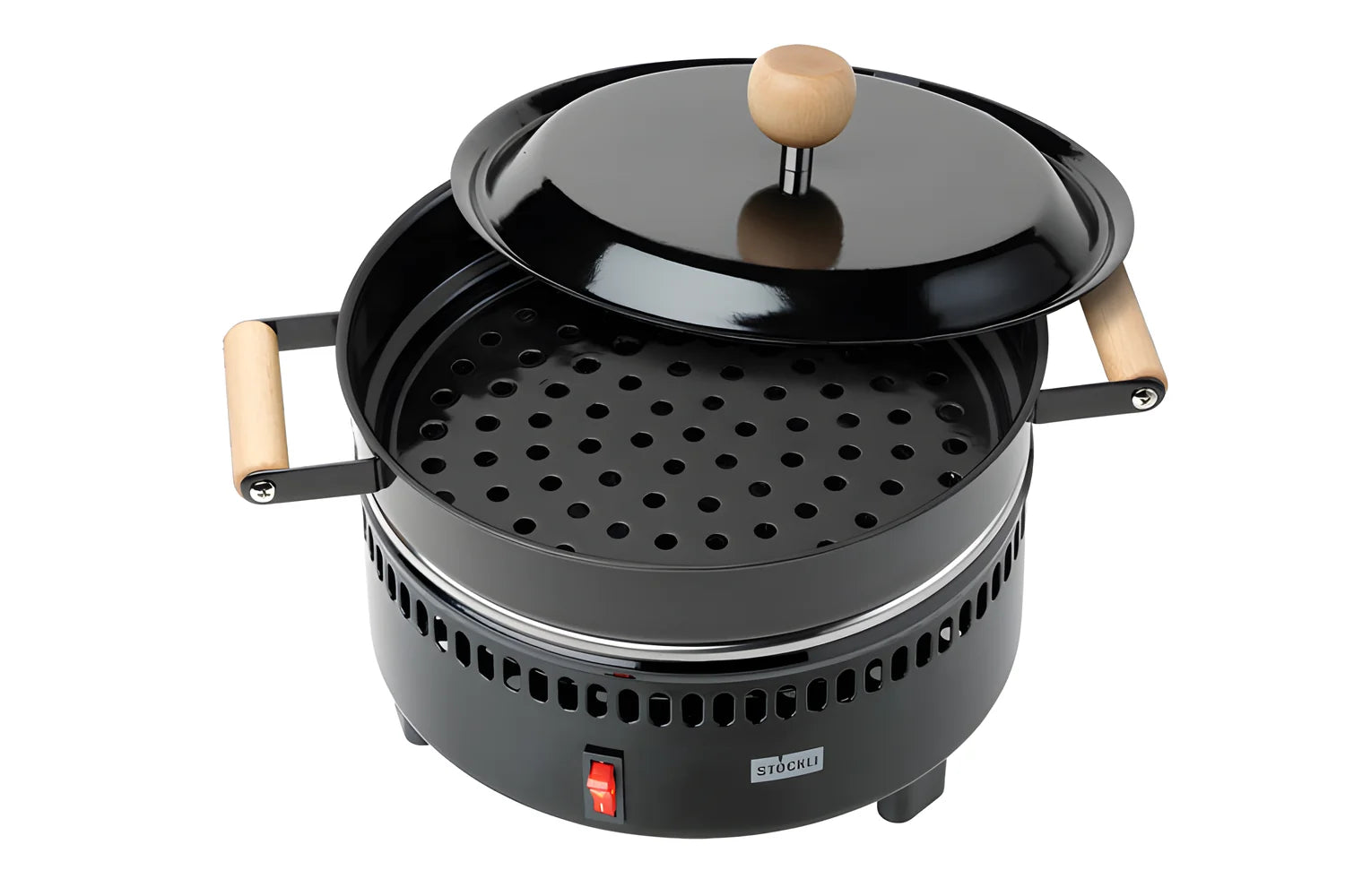 Stockli Forno per castagne VDE manici in legno + piastra multiuso