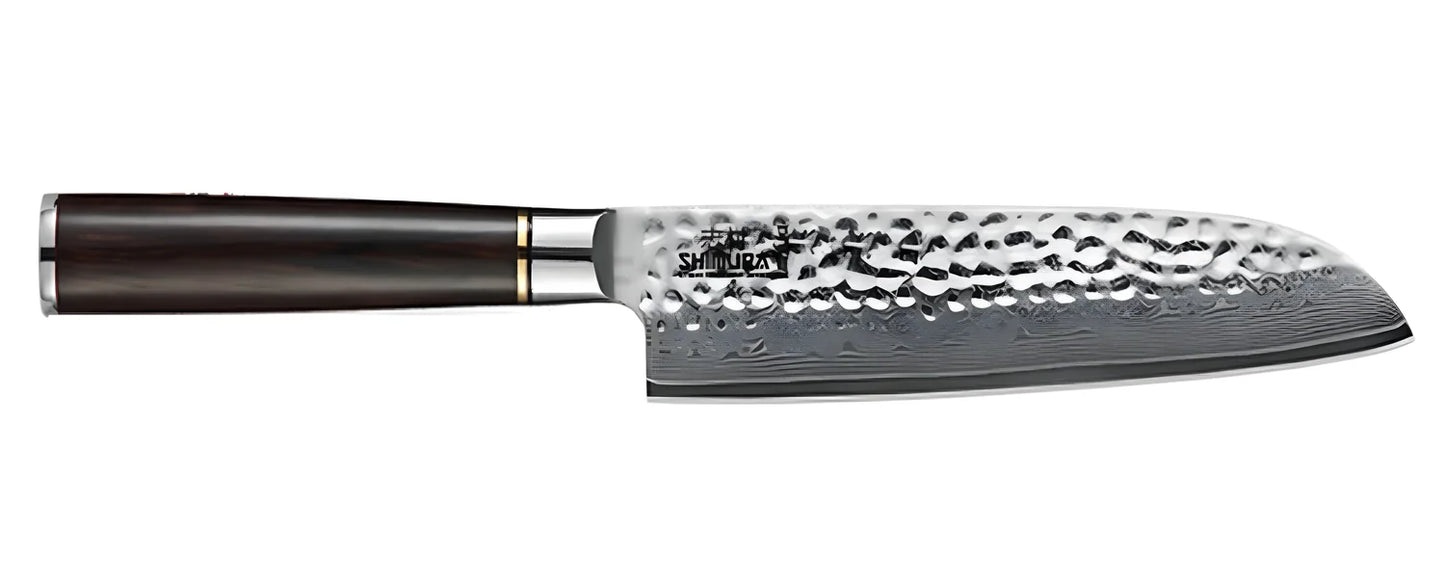 Shimura MIYUKI coltello Santoku da cuoco Chef orientale adatto a tutti gli usi damascato martellato 7"/18 cm
