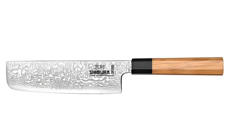 Shimura Pro Seido Miyuki coltello Nakiri  damascato 67 strati impugnatura legno di ulivo 7"/18 cm
