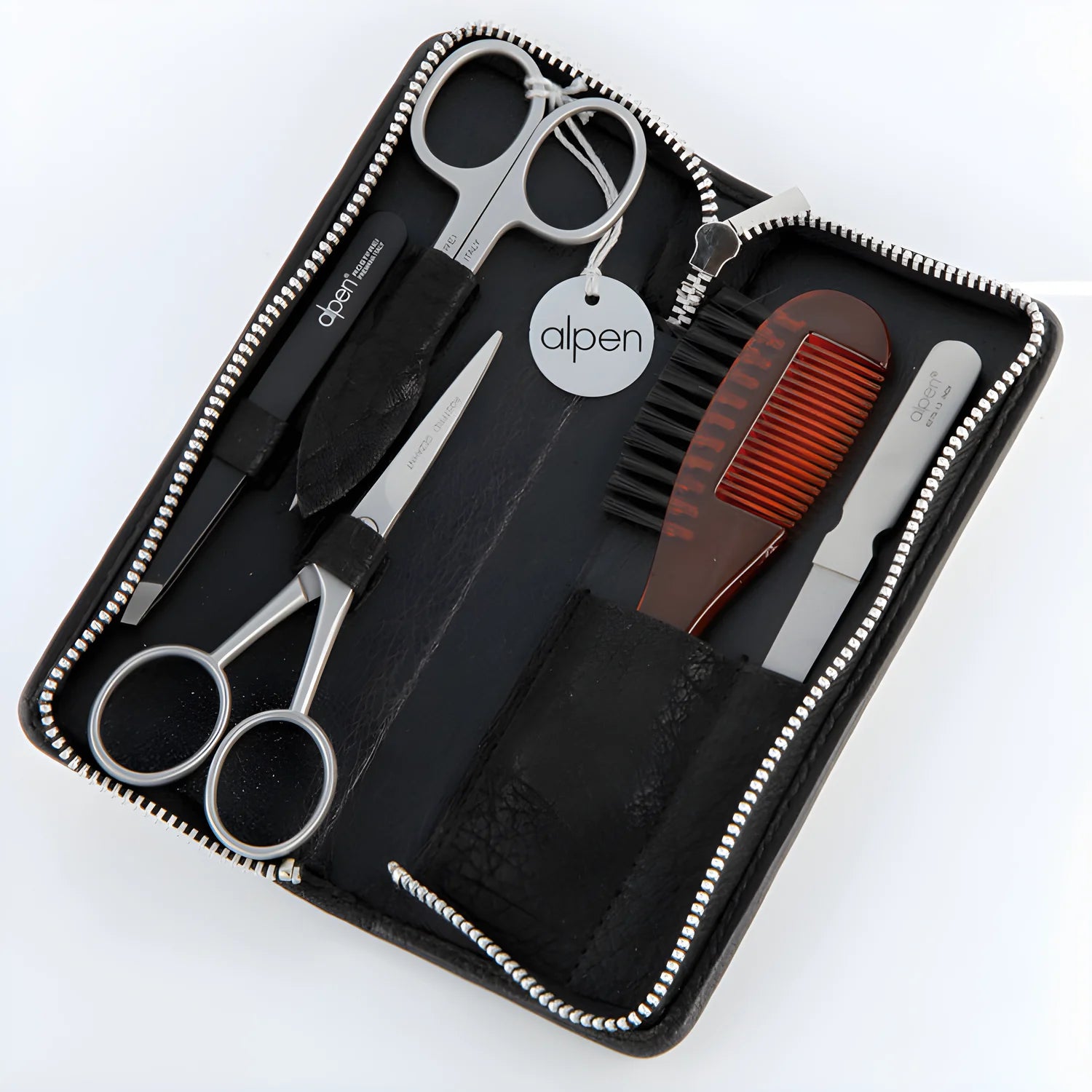 Alpen set da uomo per la cura della barba baffi manicure astuccio in pelle nera 6894R