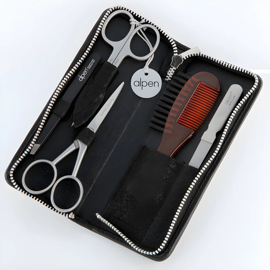 Alpen set da uomo per la cura della barba baffi manicure astuccio in pelle nera 6894R
