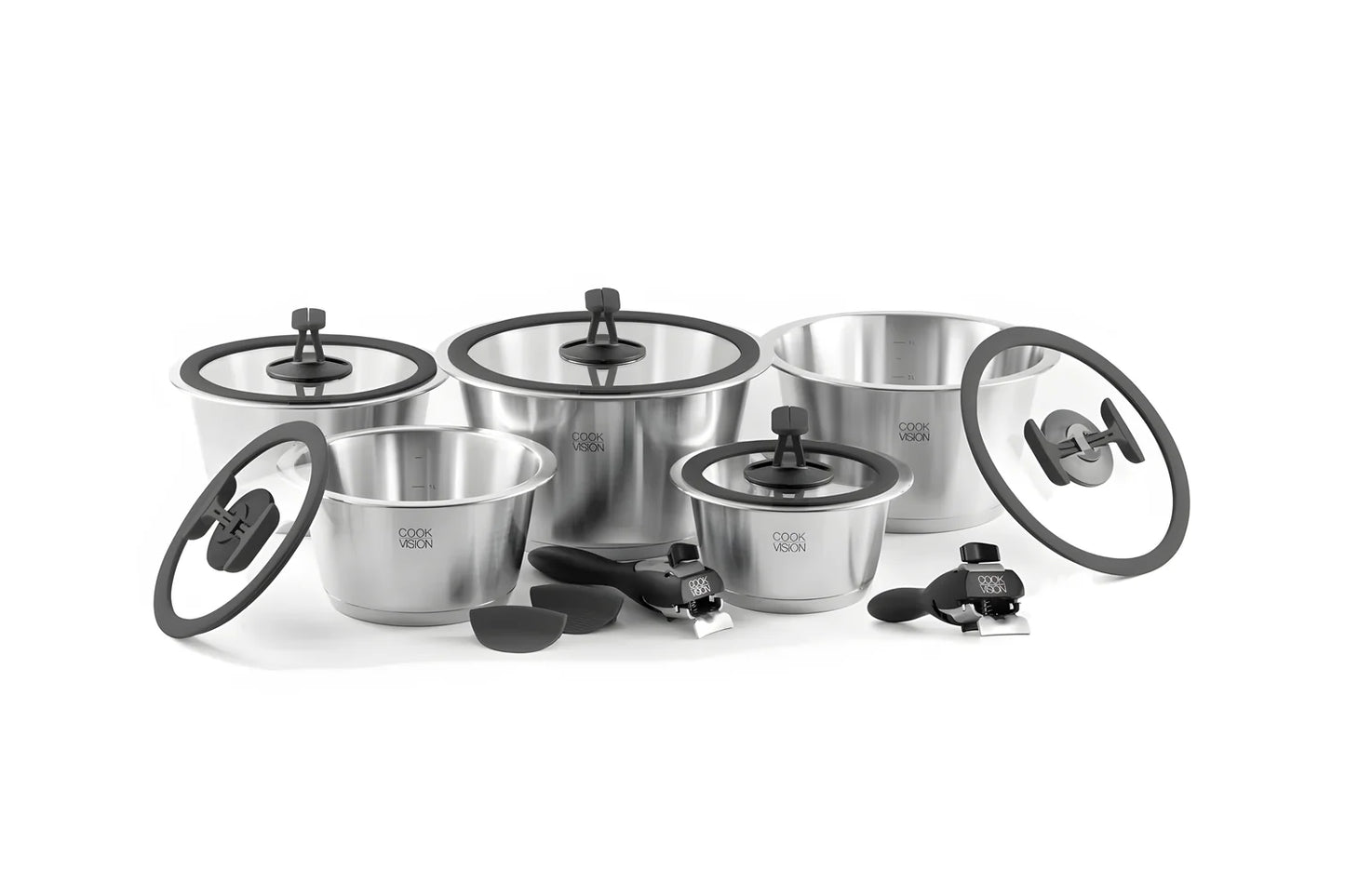 Cookvision Nesto Set originale di pentole 14 pezzi salvaspazio in acciaio inox adatto anche a cottura induzione