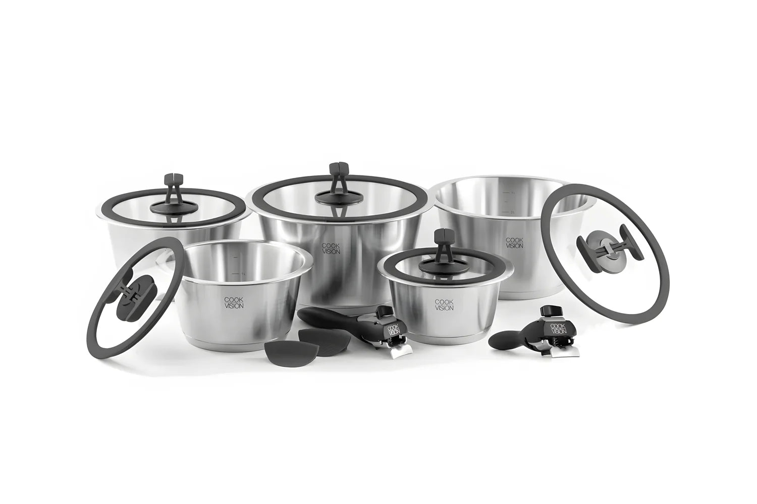 Cookvision Nesto Set originale di pentole 14 pezzi salvaspazio in acciaio inox adatto anche a cottura induzione