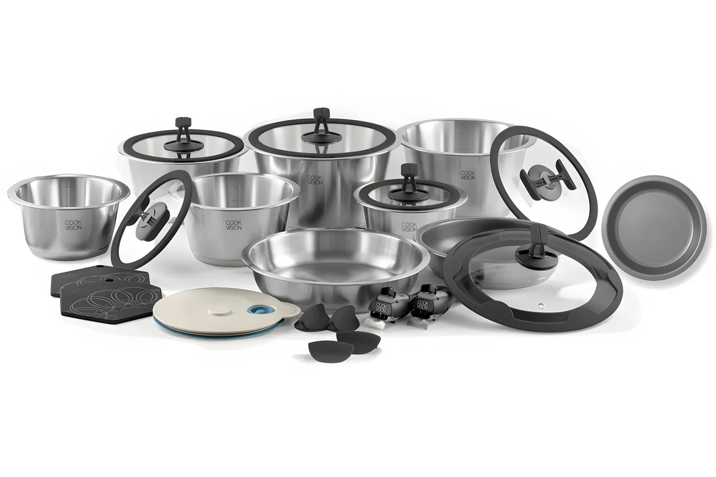 Cookvision Nesto | Batteria di Pentole Salvaspazio 24 Pezzi | Acciaio Inox 18/10 | Induzione