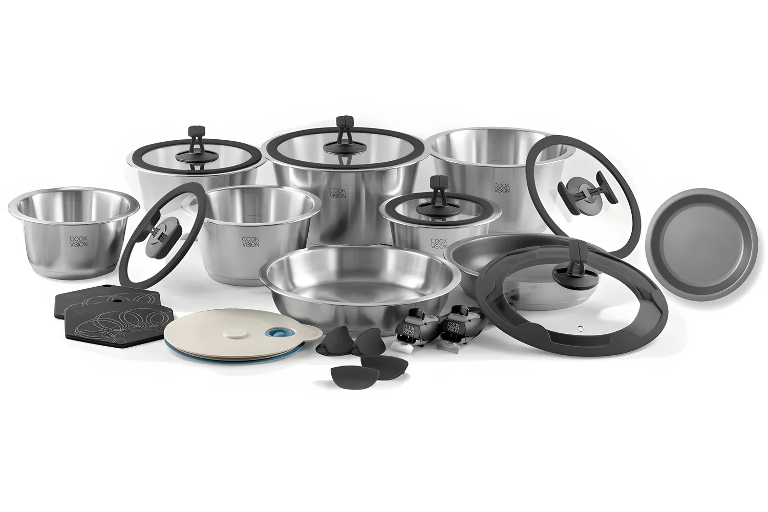 Cookvision Nesto | Batteria di Pentole Salvaspazio 24 Pezzi | Acciaio Inox 18/10 | Induzione