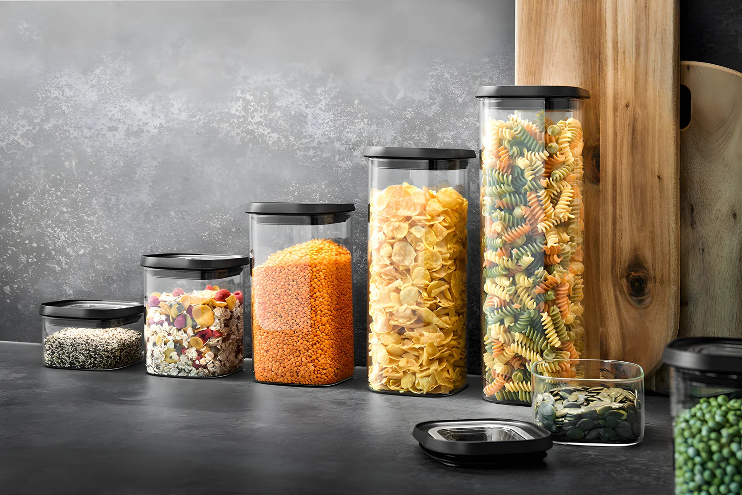 Gefu contenitore in vetro borosilicato per dispensa con tappo trasparente ermetico impilabile DISPENSA 400 ml 12801