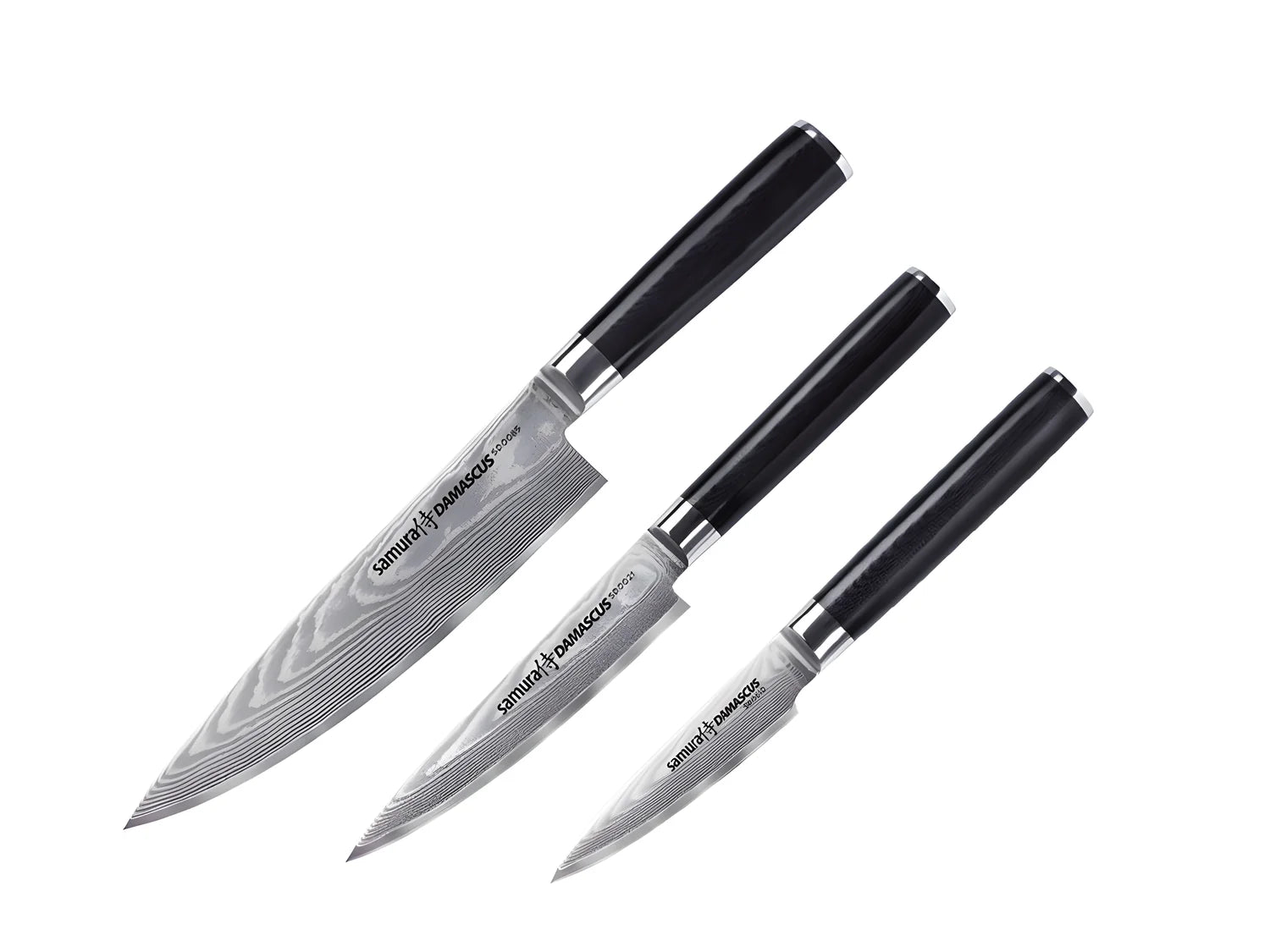 Samura set di 3 coltelli Damascati da: cuoco 20 cm, filettare 12 cm, spelucchino 9 cm in confezione regalo sd-0220