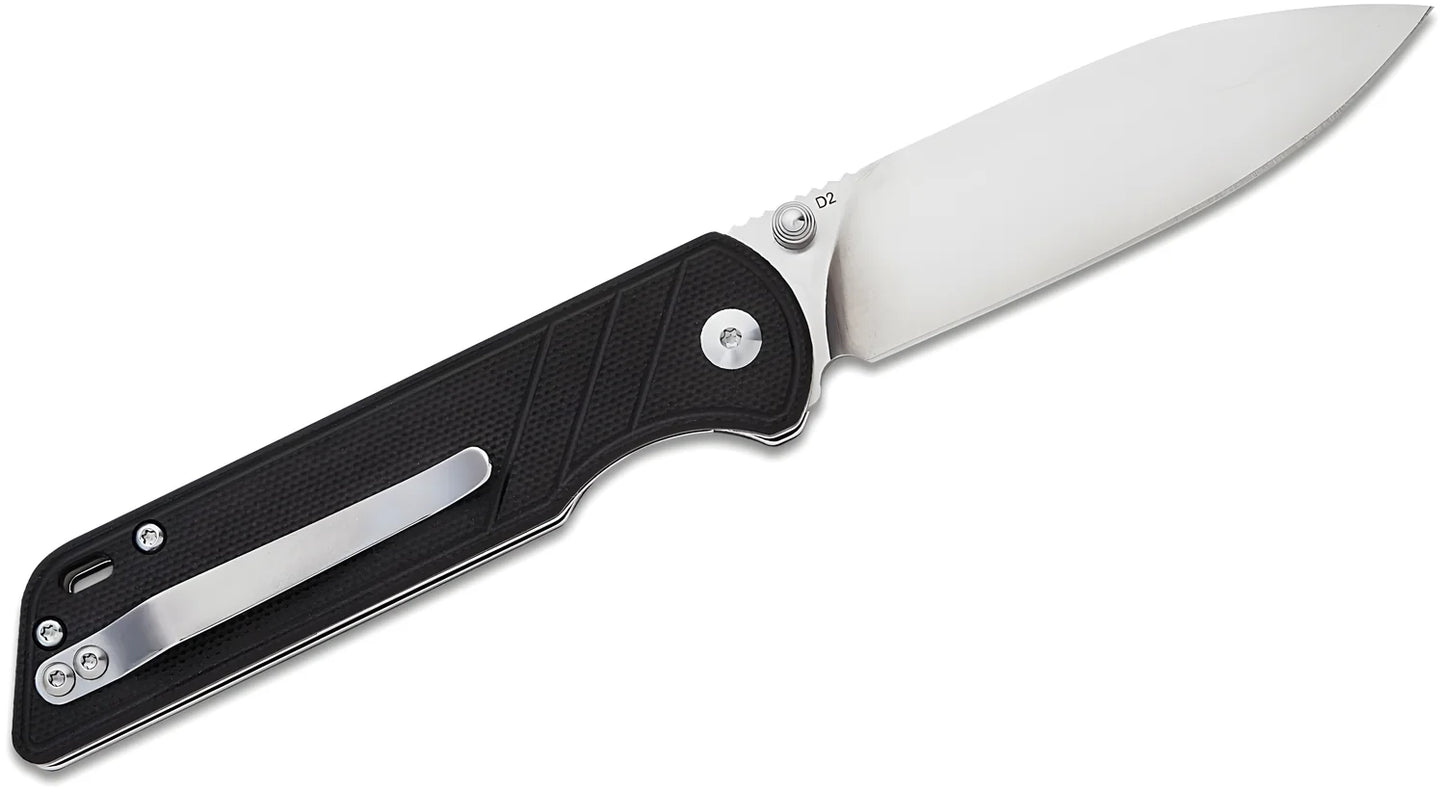 QSP coltello serramanico lama 82 mm in D2 impugnatura G10 nero G-10 QS102-A