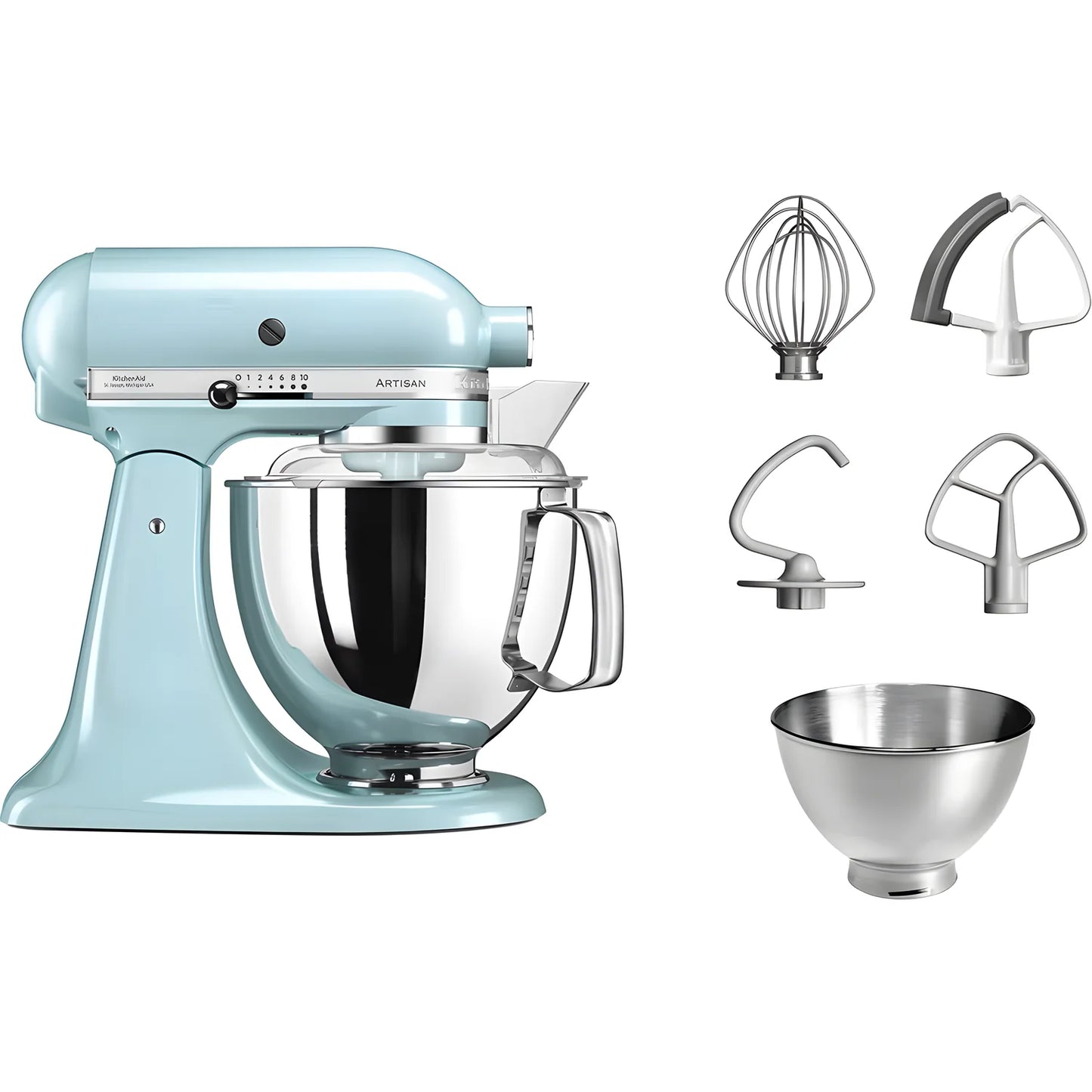 KitchenAid Planetaria Artisan con testa reclinabile 4,8L Blu Ghiaccio + Accessori