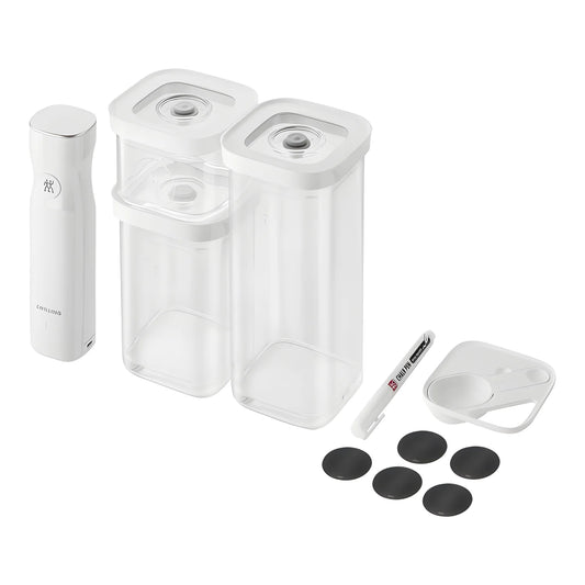 Zwilling Fresh & Save CUBE Starter Set con Pompa Sottovuoto – 6 Pezzi, Trasparente-Bianco, Art. 1025401