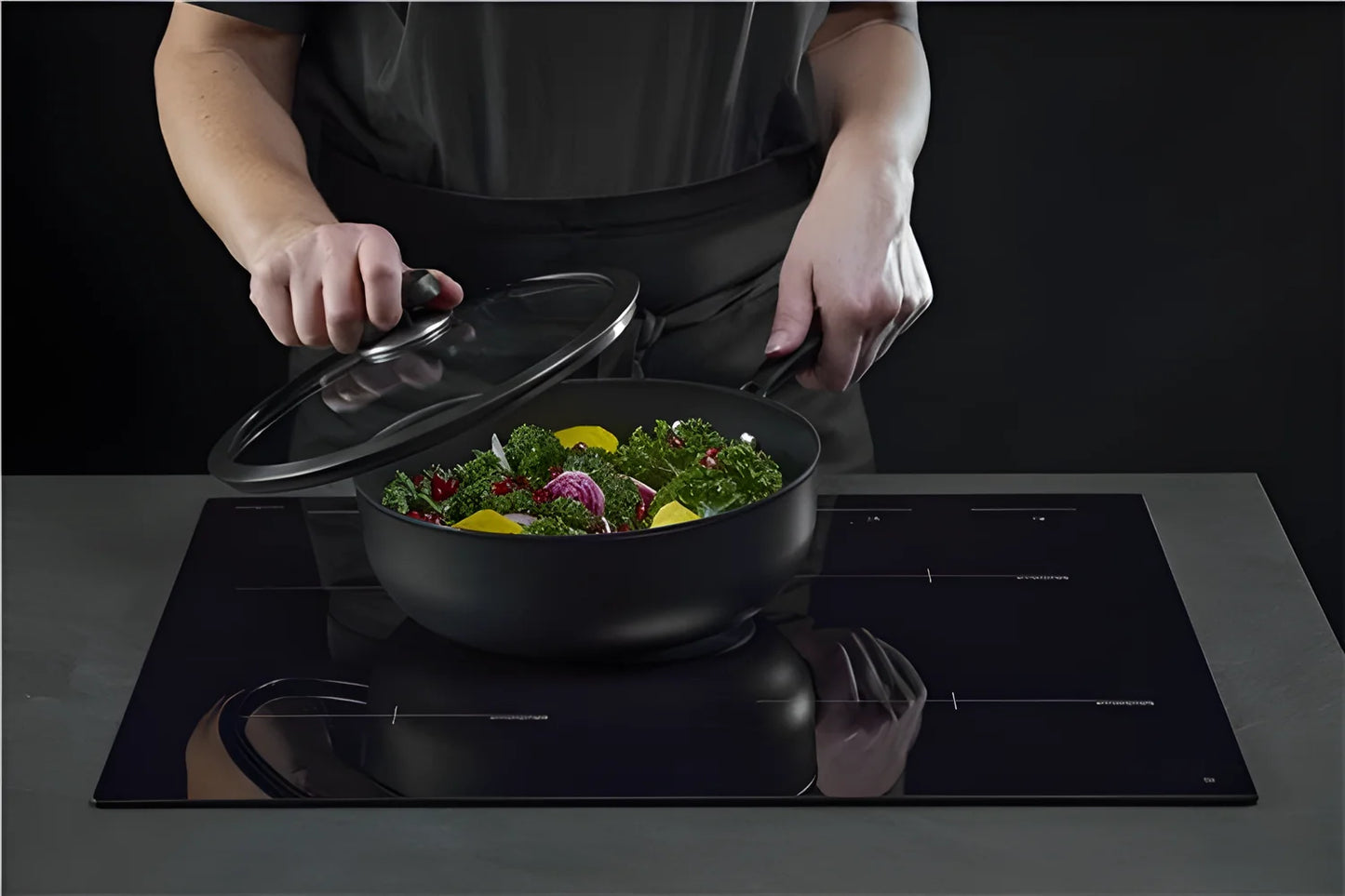Scanpan padella cm Ø26 "Pro SB+ Induction" alta 8,5 cm antiaderente fonda con coperchio in vetro