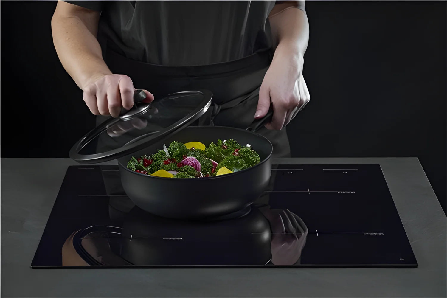 Scanpan padella cm Ø26 "Pro SB+ Induction" alta 8,5 cm antiaderente fonda con coperchio in vetro
