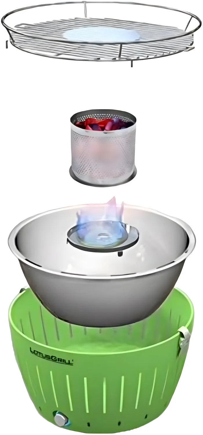 LotusGrill Standard – Barbecue Portatile a Carbonella in Acciaio Inox con Ventola USB/Batterie AA